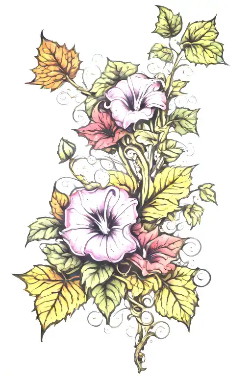 autumnal september morning glory and ivy tattoo design idea
