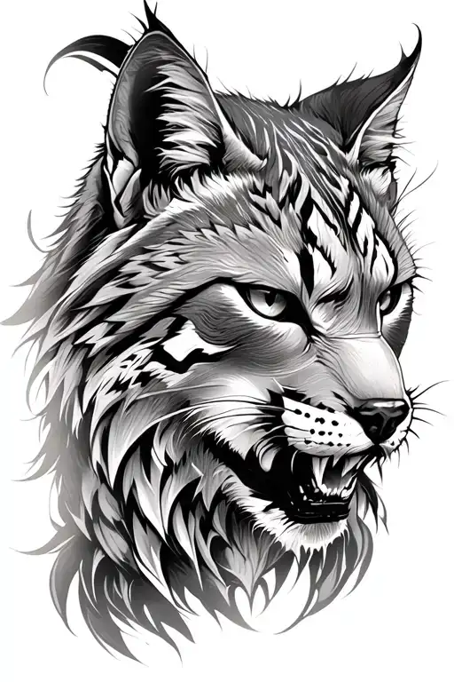 furious lynx face tattoo design idea