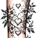 small hearts on the inner bicep with flower vine wrapped around to the wrist  tattoo design idea