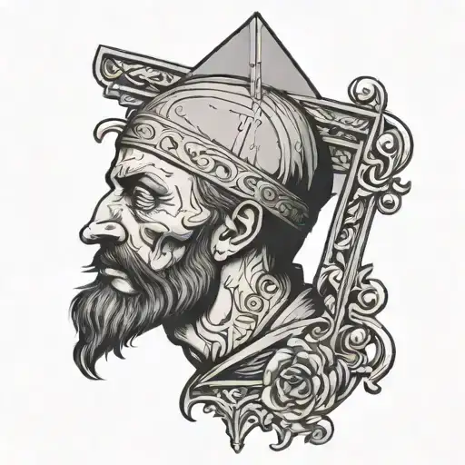 french guillotine with dead king head tattoo design idea