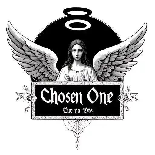 Can you do chosen one arched across the top date below a small halo above the word or faint angel wings behind the lette tattoo design idea