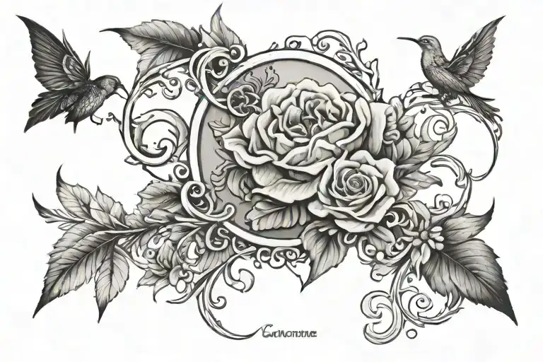 “Create an elegant tattoo design incorporating the name ‘God-Blessed’ with motifs representing blessing tattoo design idea