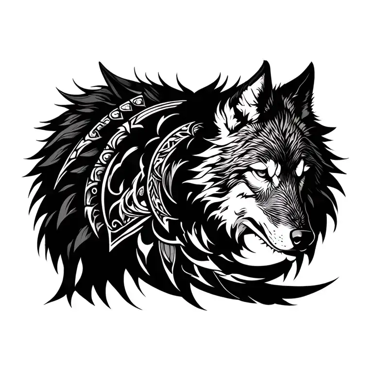 gokturk warrior and wolf tattoo design idea