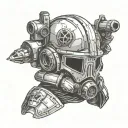 a helldivers helmet from helldivers two the game tattoo design idea