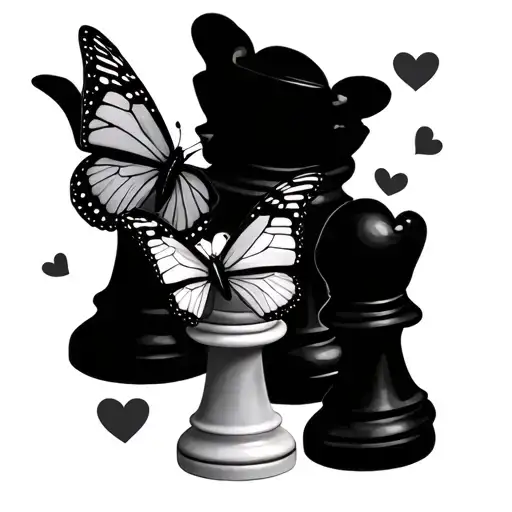 unique 3 sister tattoo with either butterflies, hearts and chess pieces that we can each have individually  tattoo design idea