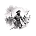 A powerful image of Shaka Zulu leading a group of miners tattoo design idea