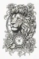 lion, clover and clock tattoo design idea