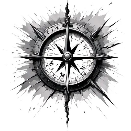 broken compass with resurgo tattoo design idea