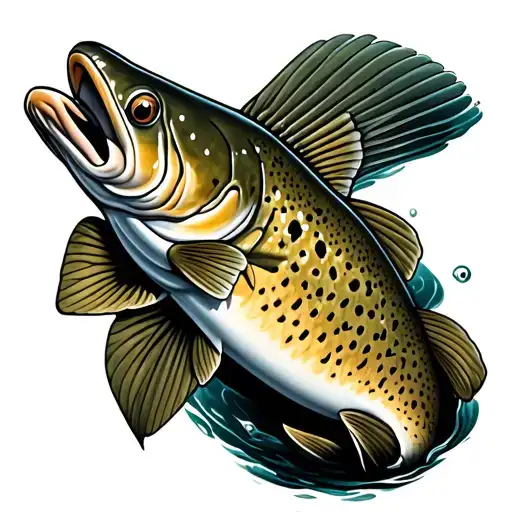 Brown Trout swimming tattoo design idea
