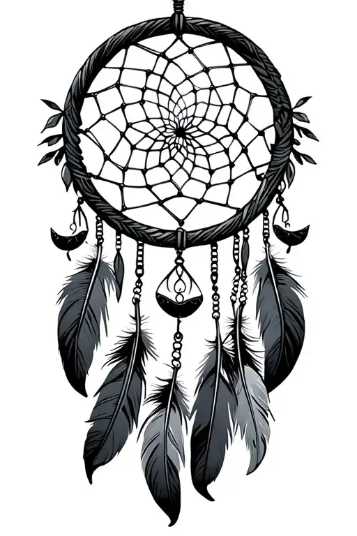 dreamcatcher hanging with feathers dangling tattoo design idea