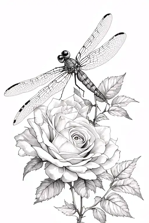 dragonfly on rose growing tattoo design idea
