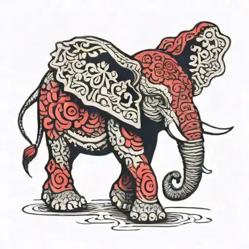 red elephant walking trunk up tattoo design idea