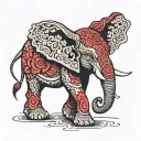 red elephant walking trunk up tattoo design idea
