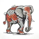 red elephant walking trunk up tattoo design idea