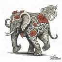 red elephant walking trunk up tattoo design idea