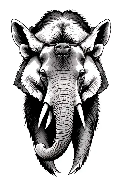 elephant head above racoon head above moose head above bear head tattoo design idea