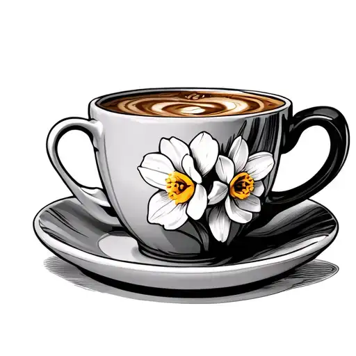 espresso cup with dafadils tattoo design idea