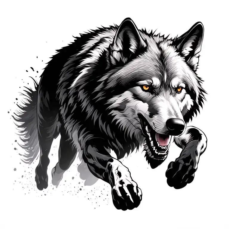 running wolf full body tattoo design idea