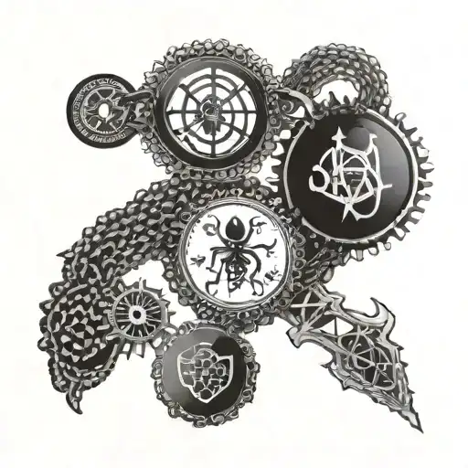 Design a dotwork tattoo featuring a collection of unique BDSM symbols tattoo design idea