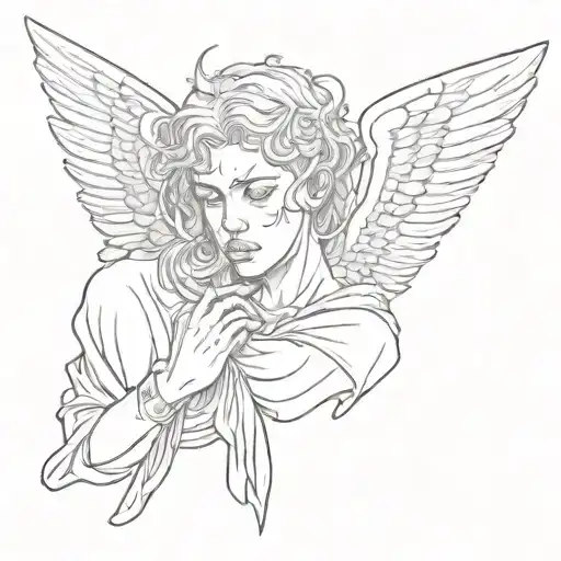 crying angel gangster hand piece tattoo design idea