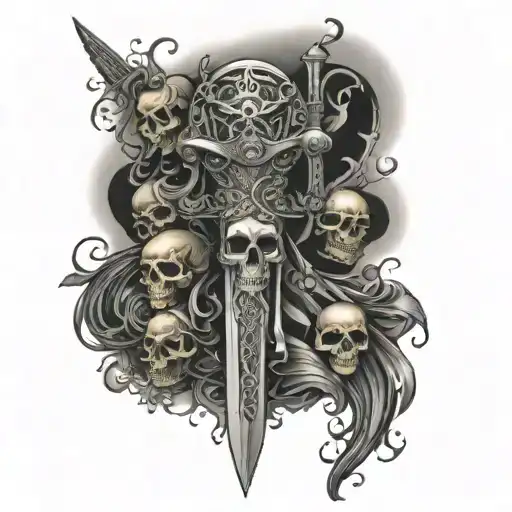 leg sleeve with skulls, vines, chains, swords, bible verses, etc tattoo design idea