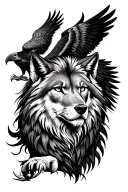 Wolf, lion, hawk and eagle tattoo design idea