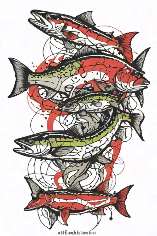 combat fishing, salmon, alaska, northern lights tattoo design idea