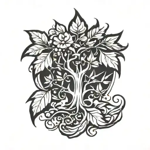 Tattoo "dana da" combined with a tree or a leaf image in black and white. tattoo design idea