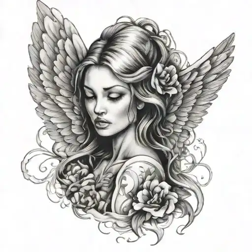 did an angel whisper in your ear and hold you close and take away your fear tattoo design idea