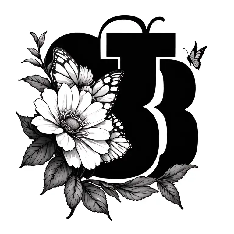 CJ with flower blooming and a letter B that looks like a butterfly tattoo design idea