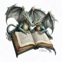two dragons reading a book open tattoo design idea