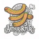 the name Arthur written surrounded by cartoon hot dogs tattoo design idea
