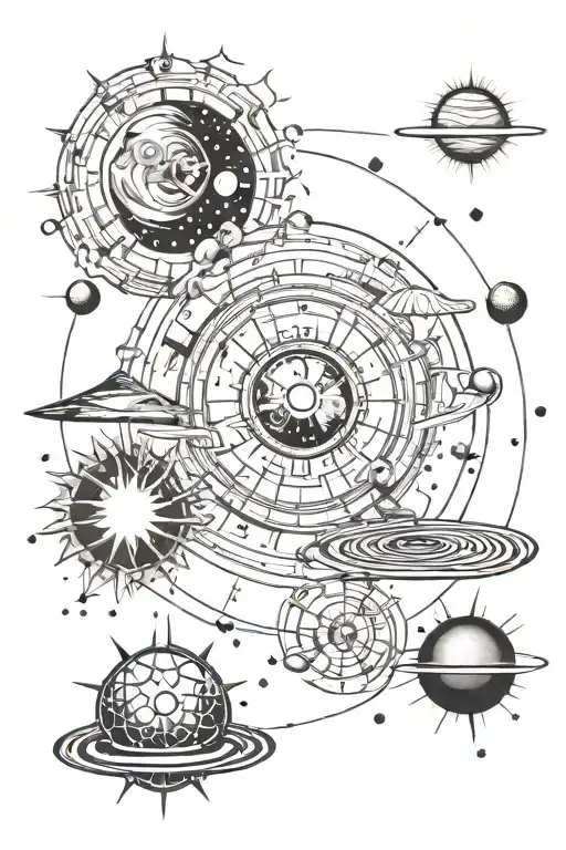 cosmology tattoo with big bang equation and solar system tattoo design idea