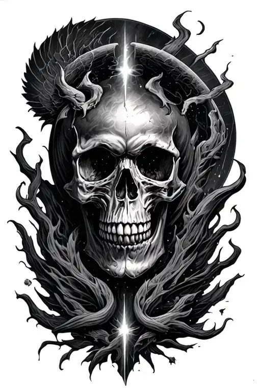 skull with a heaven vs hell  tattoo design idea