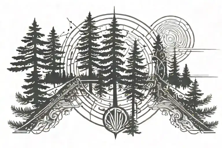 spruce tree music sun rays tattoo design idea