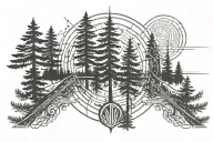 spruce tree music sun rays tattoo design idea