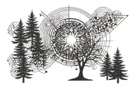 spruce tree music sun rays tattoo design idea