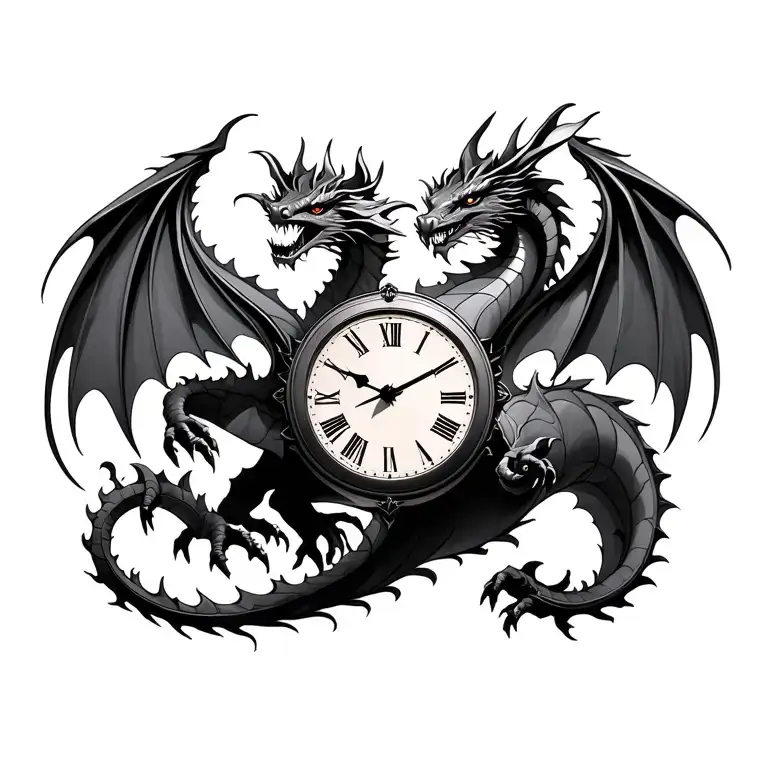 fire dragons clocks dates 19.05.01 tattoo design idea