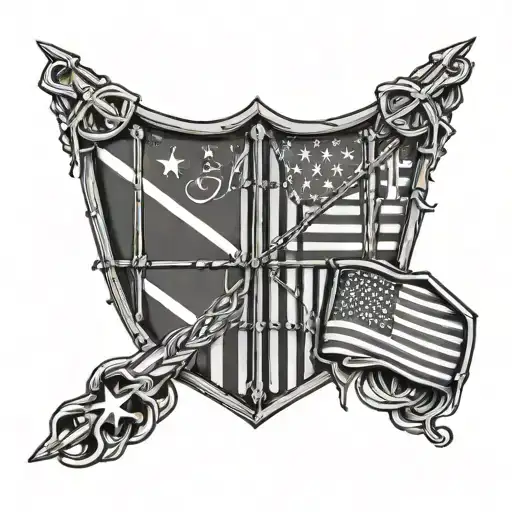 mma cage fence with Brazilian half american flag behind it  tattoo design idea