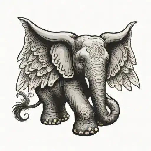 stuffed elephant with angel wings spread tattoo design idea
