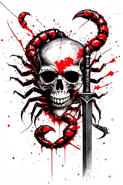 Skull with scorpion with sword tattoo design idea