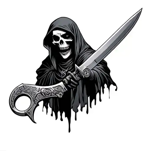 grim reaper holding karambit knife tattoo design idea
