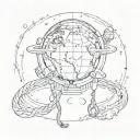 rocketship towing earth globe with a rope tied tattoo design idea