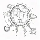 rocketship towing earth globe with a rope tied tattoo design idea