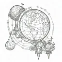 rocketship towing earth globe with a rope tied tattoo design idea