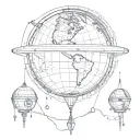 rocketship towing earth globe with a rope tied tattoo design idea