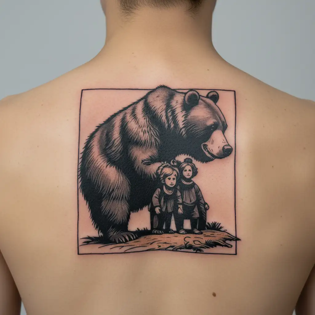 Irish bear protecting family tattoo design idea