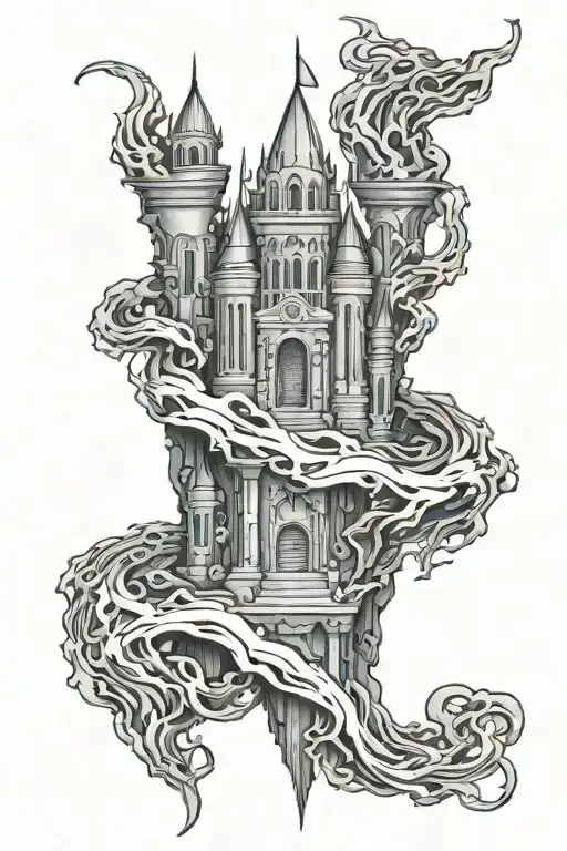 cyber sigilism dark castle tattoo design idea