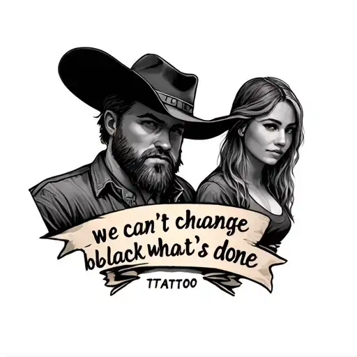 tattoo of Ellie and Abby and Arthur Morgan in the middle of them with the quote " we can't change what's done tattoo design idea