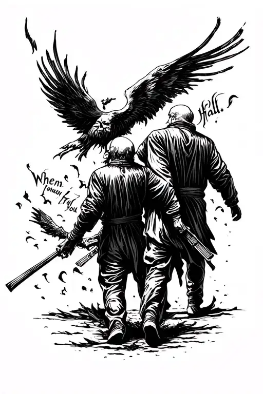 men walking towards hell you dreaming When I fall tattoo design idea